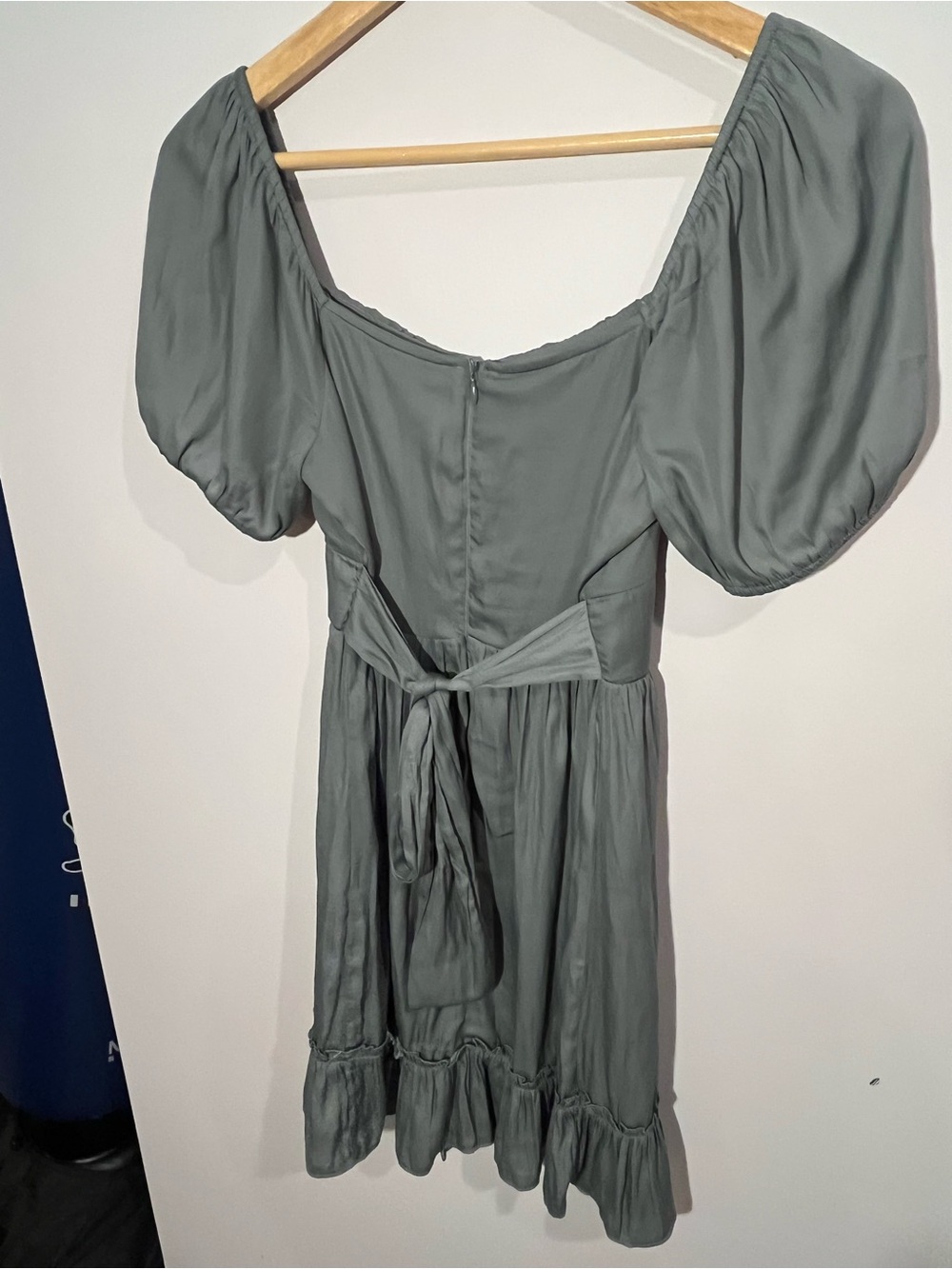 Altar’d State Sage Green Puff Sleeve Wrap Midi Dress - Picture 6 of 8